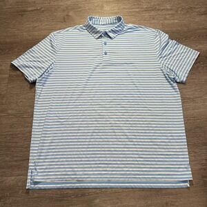 IBKUL‎ Polo Shirt Mens XXL Blue Stripe Quick Dry UPF 50 Performance Golfer Golf